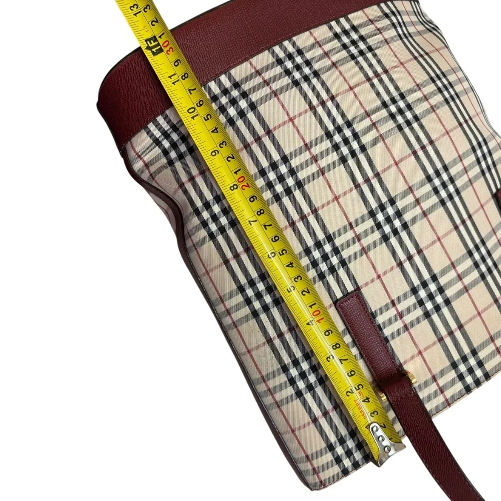 Burberry vintage classic nova check and burgundy leather tote bag - Picture 7 of 16